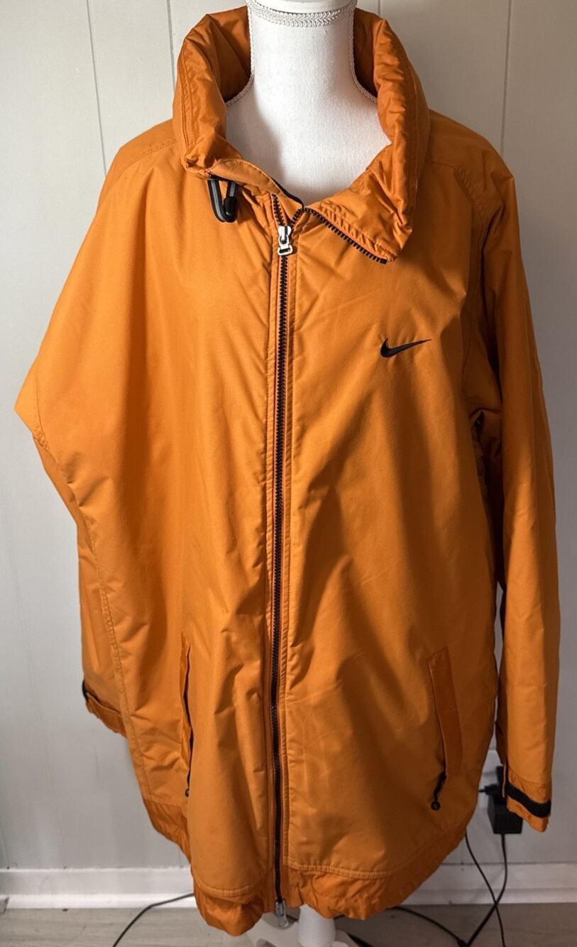 Vintage Nike Jacket Orange Parka Long Quilted Lining Stadium Coat 90s Men’s XL